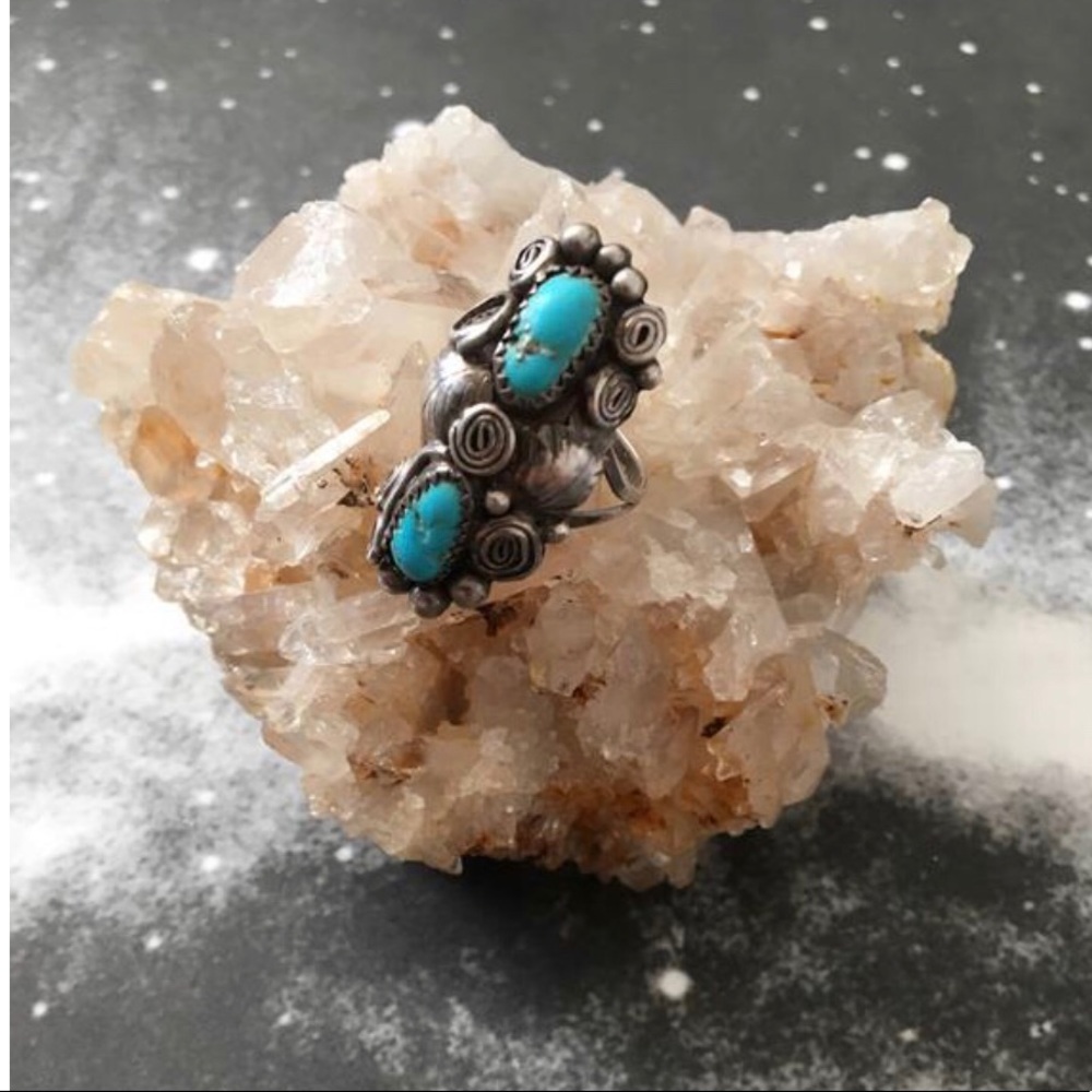 vintage sterling silver double turquoise ring